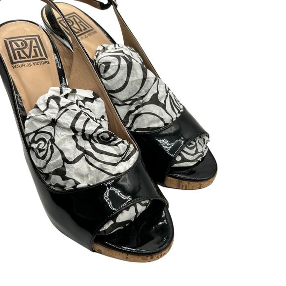 Pour La Victoire Women's Black Catina Patent Leather Wedge Heels Size 9 - Picture 12 of 12